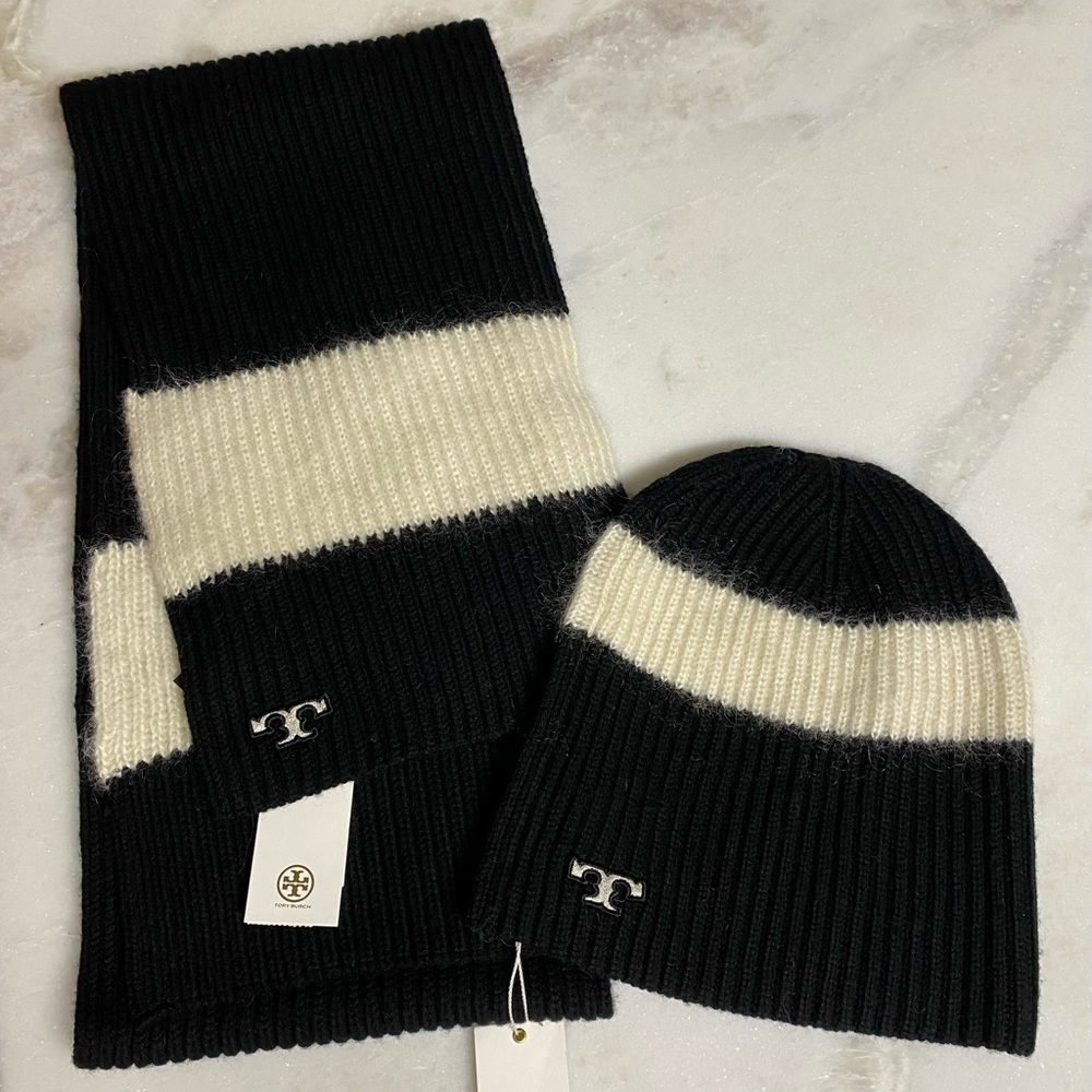 NWT Tory Burch Beanie and Scarf Set